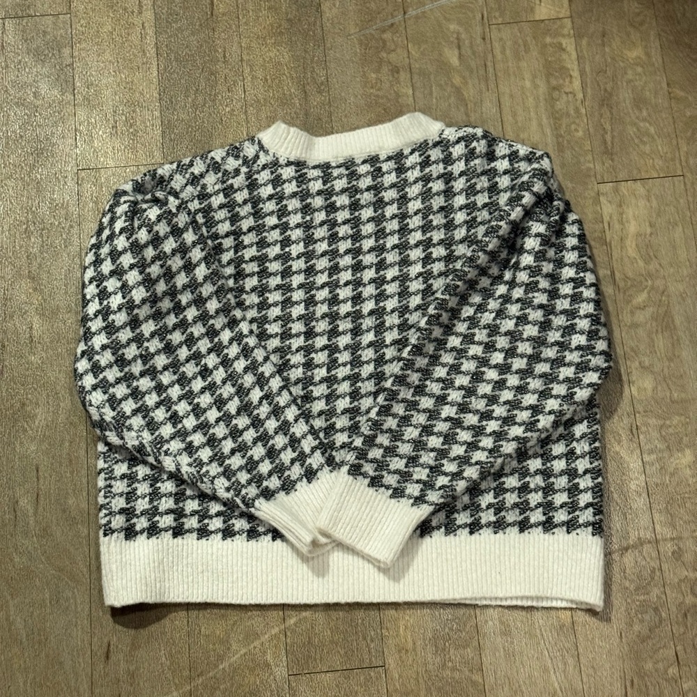 MNG Wool Blend Houndstooth Sweater w/ Puff Shoulder Size Large - Picture 5 of 5